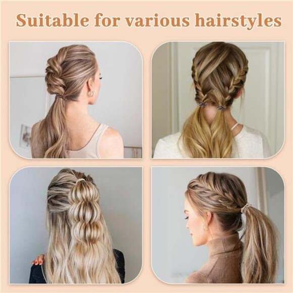 Boho hair ties set neutral elastic ponytail holders no damage thick thin hair - Picture 6 of 8